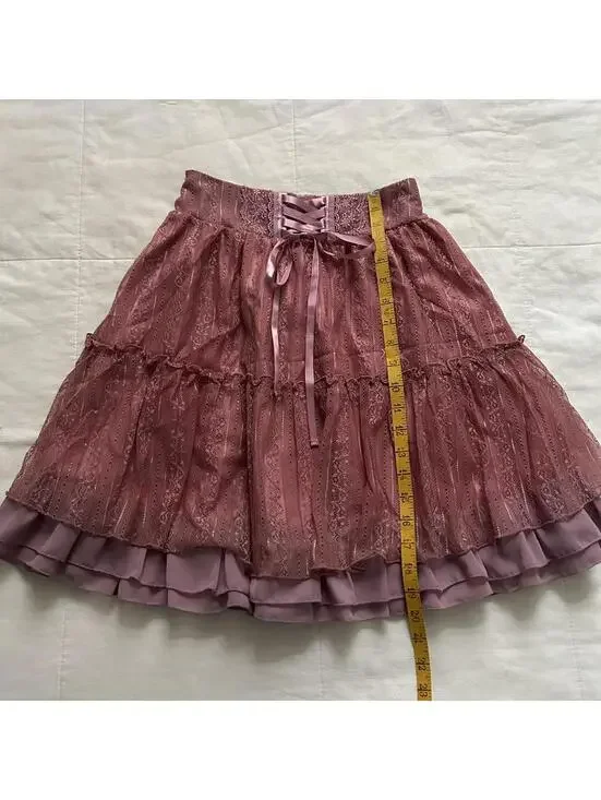 Axes Femme Pink lace skirt with corset lacing ribbon bow Size medium - Picture 7 of 7